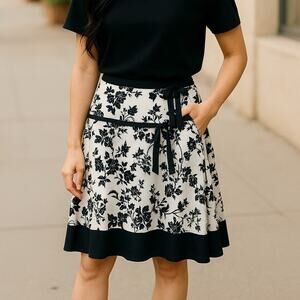 Vintage Y2K 2000s Body Central Black White Flower Floral Bow Tie Skirt Medium